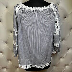 Hot and Delicious Blue and White Striped Blouse size M